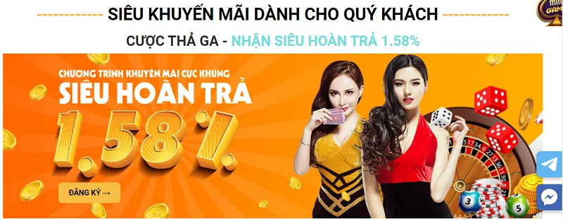 Hoàn trả 1.58% khi cá cược tại nhà cái